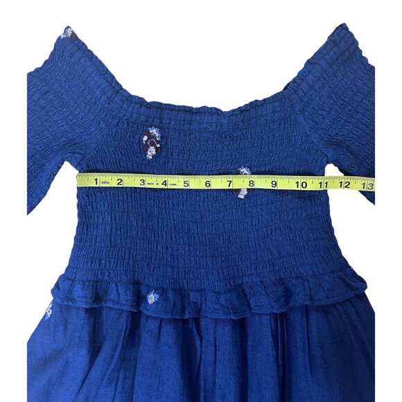 NWT Free People Counting Daisies Navy Blue Smocked Embroidered Mini Dress Small - Picture 6 of 12